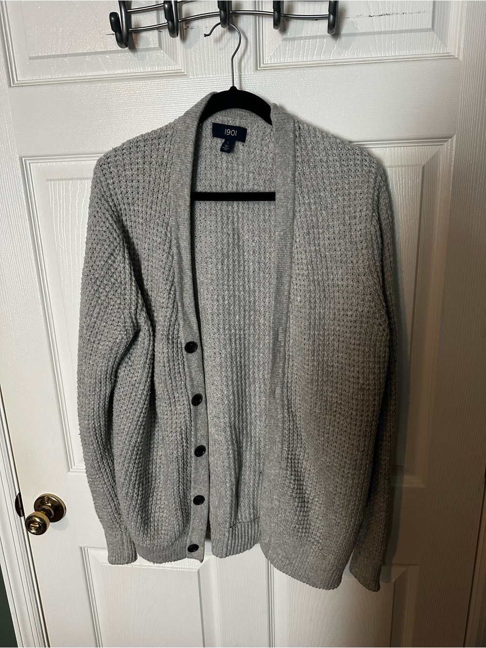 1901 Light Gray Textured Shawl-Collar Cardigan